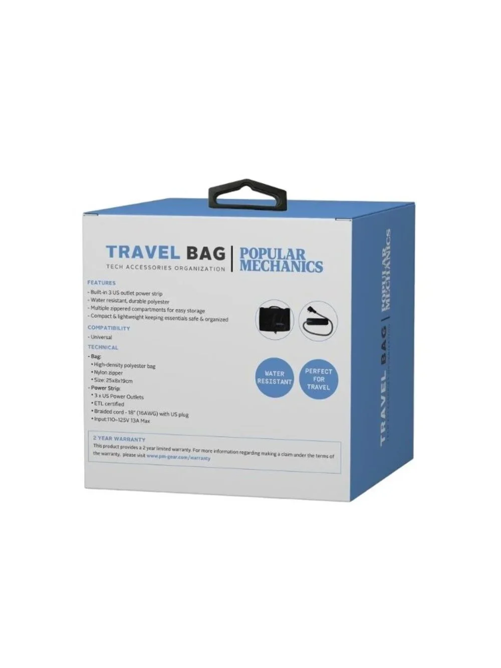 Popular Mechanics Tech Travel Bag Organizer 3 Outlet Power Strip Electronics Cas
